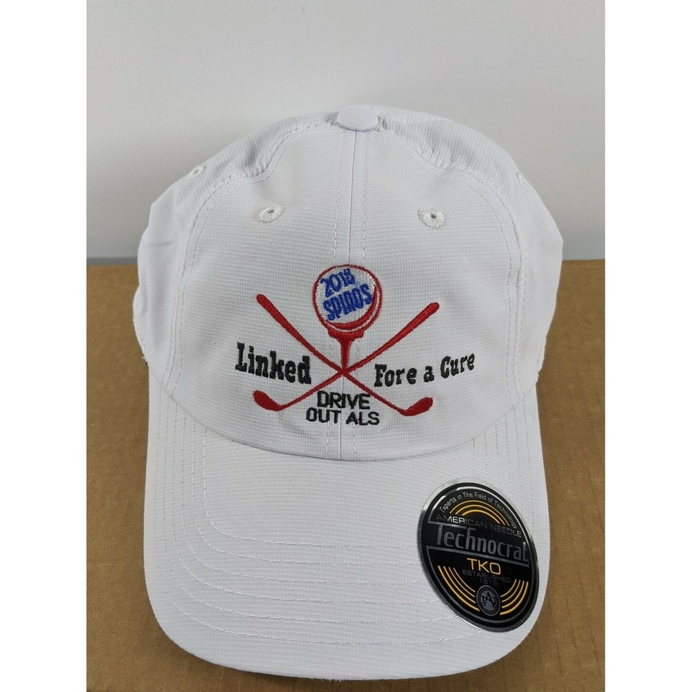 American Needle Technocrat TKO Golf Hat White Linked Fore a Cure Drive Out ALS